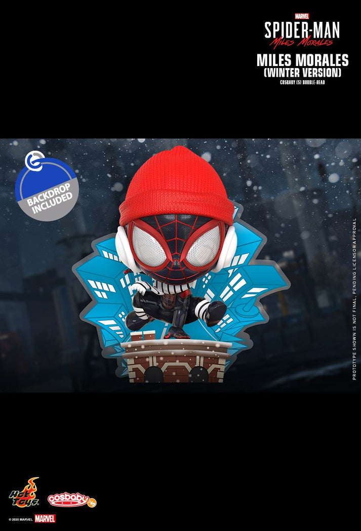 HOT TOYS Cosbaby Spiderman Miles Morales Winter Ver w/Backdrop Included