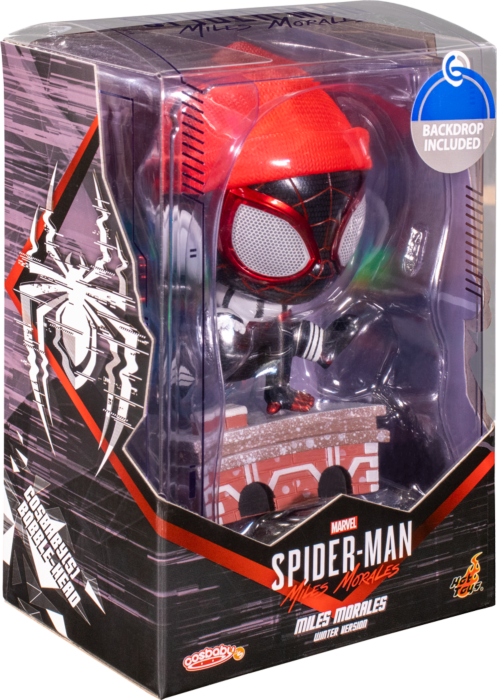 HOT TOYS Cosbaby Spiderman Miles Morales Winter Ver w/Backdrop Included